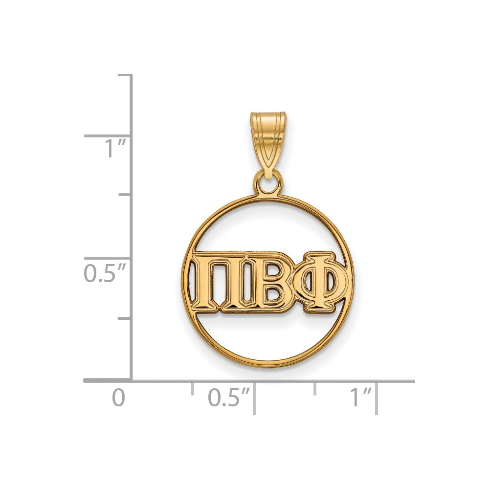Gold Plated Sterling Silver Logoart Pi Beta Phi Sorority Greek Letters Medium Circle Pendant