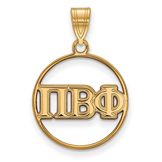 Gold Plated Sterling Silver Logoart Pi Beta Phi Sorority Greek Letters Medium Circle Pendant