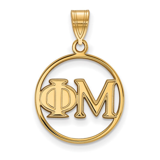 Gold Plated Sterling Silver Logoart Phi Mu Sorority Greek Letters Medium Circle Pendant