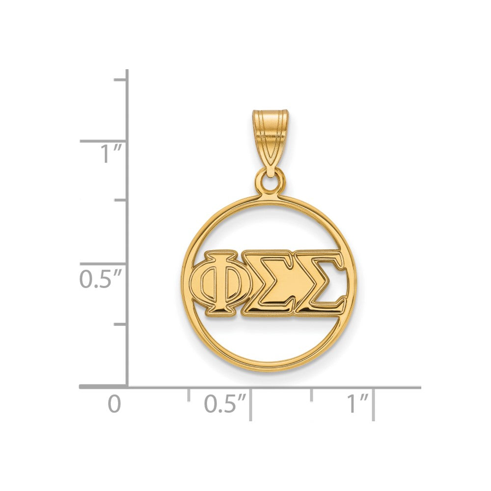Gold Plated Sterling Silver Logoart Phi Sigma Sorority Greek Letters Medium Circle Pendant