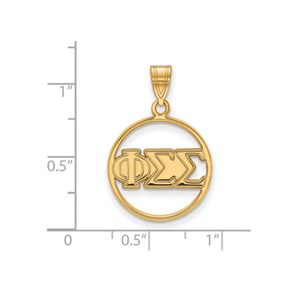 Gold Plated Sterling Silver Logoart Phi Sigma Sorority Greek Letters Medium Circle Pendant