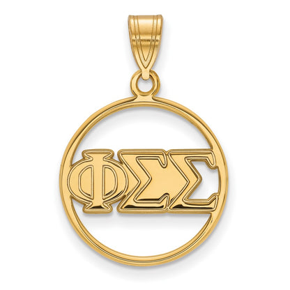 Gold Plated Sterling Silver Logoart Phi Sigma Sorority Greek Letters Medium Circle Pendant