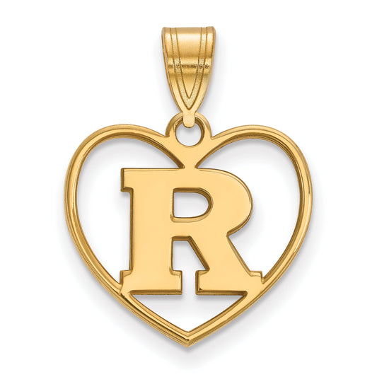 Gold Plated Sterling Silver Logoart Rutgers University Letter R Heart Pendant