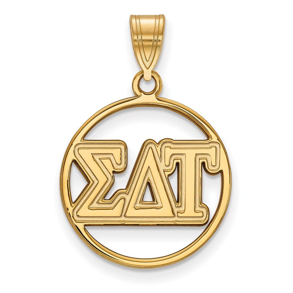 Gold Plated Sterling Silver Logoart Sigma Delta Tau Sorority Greek Letters Medium Circle Pendant