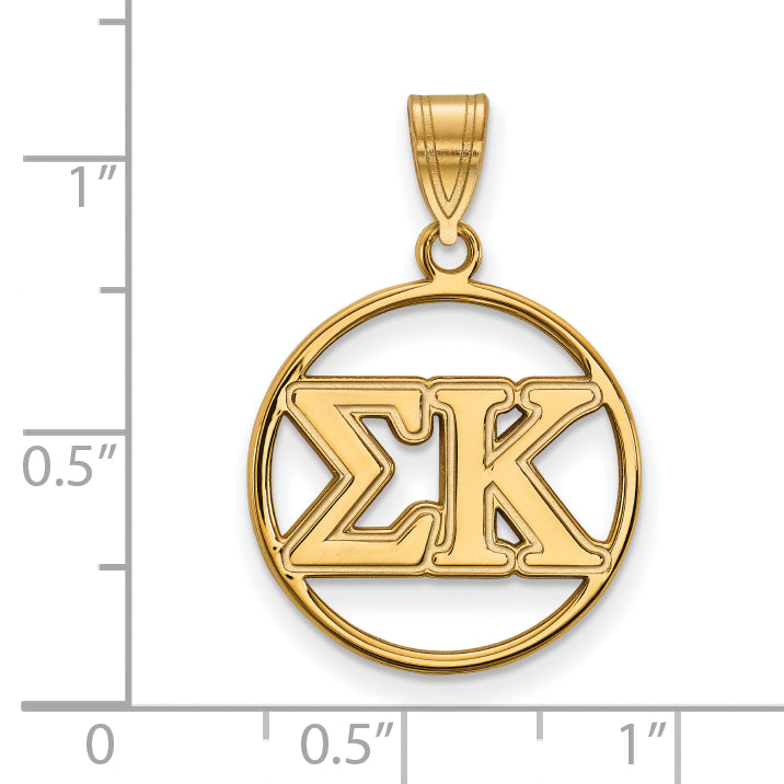 Gold Plated Sterling Silver Logoart Sigma Kappa Sorority Greek Letters Medium Circle Pendant