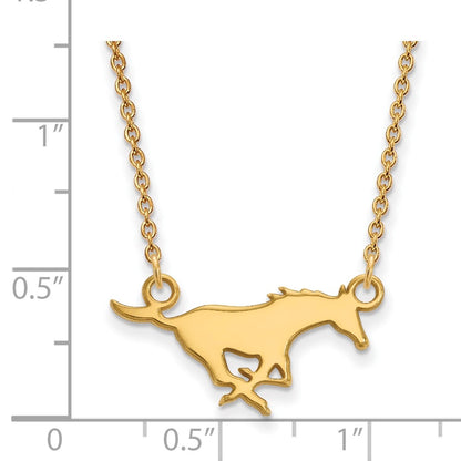 10K Yellow Gold Logoart Southern Methodist University Mustang Small Pendant 18 Inch Necklace