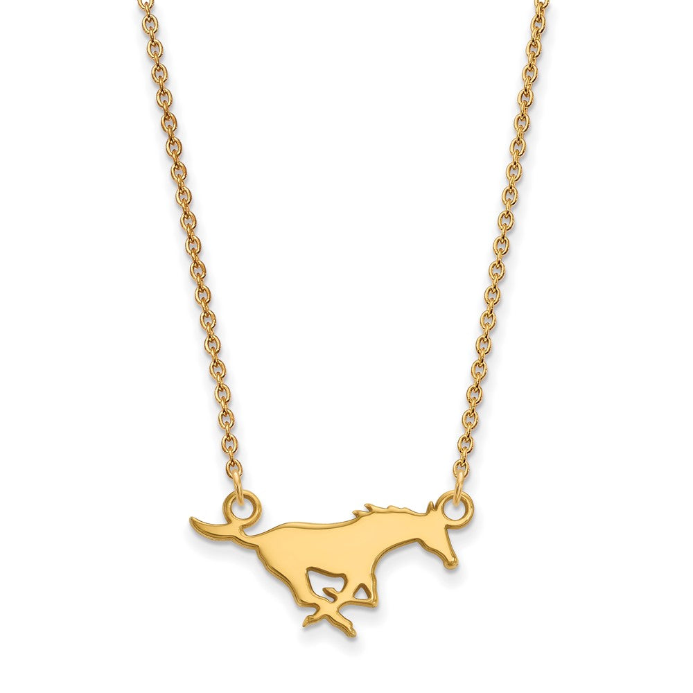 10K Yellow Gold Logoart Southern Methodist University Mustang Small Pendant 18 Inch Necklace