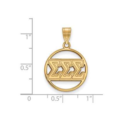 Gold Plated Sterling Silver Logoart Sigma Sorority Greek Letters Medium Circle Pendant