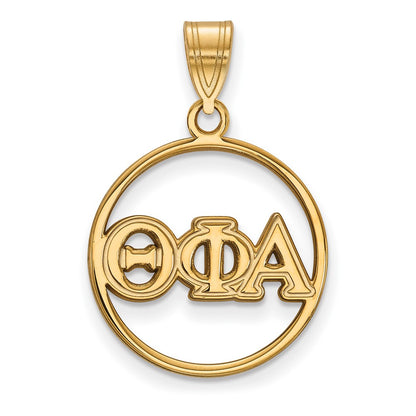 Gold Plated Sterling Silver Logoart Theta Phi Alpha Sorority Greek Letters Medium Circle Pendant