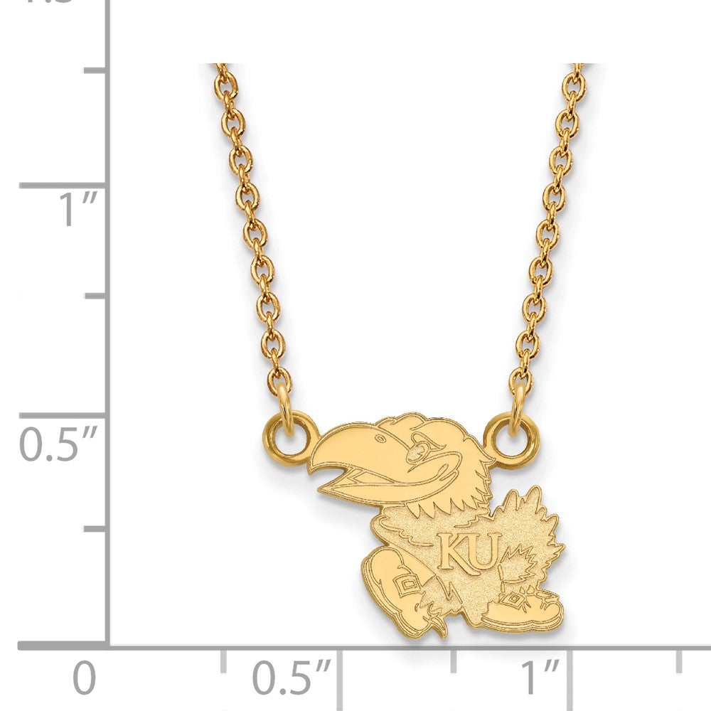 10K Yellow Gold Logoart University Of Kansas Jayhawk Small Pendant 18 Inch Necklace