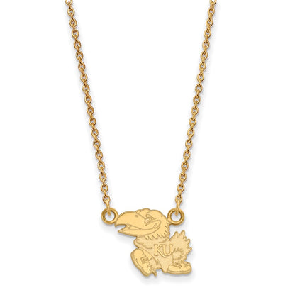 14K Yellow Gold Logoart University Of Kansas Jayhawk Small Pendant 18 Inch Necklace