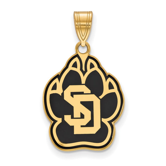 Gold Plated Sterling Silver Logoart University Of South Dakota Large Enameled Pendant