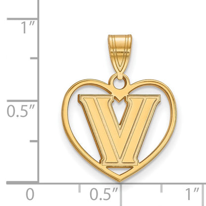 Gold Plated Sterling Silver Logoart Villanova University Letter V Heart Pendant