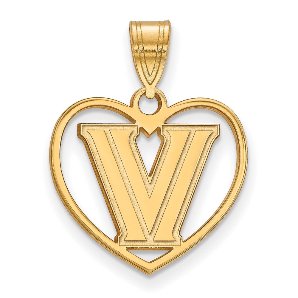 Gold Plated Sterling Silver Logoart Villanova University Letter V Heart Pendant