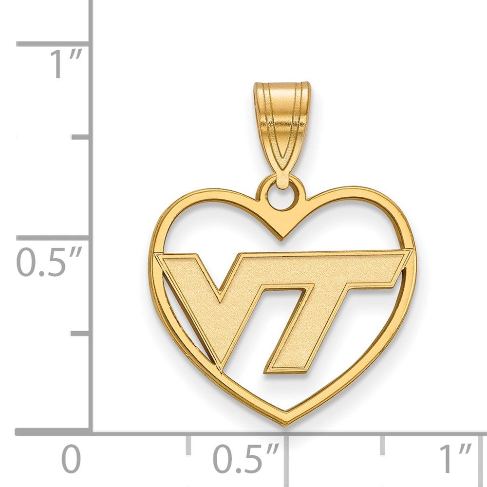 Gold Plated Sterling Silver Logoart Virginia Tech V T Heart Pendant