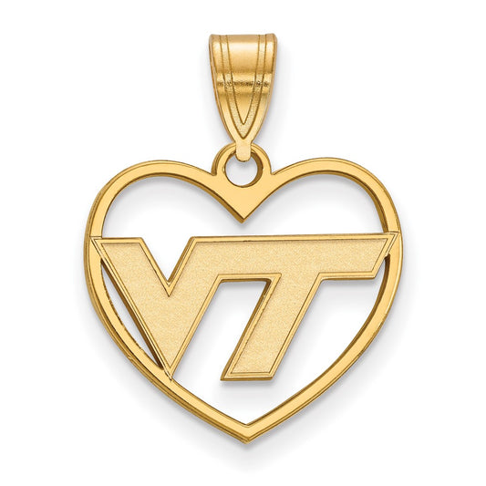 Gold Plated Sterling Silver Logoart Virginia Tech V T Heart Pendant