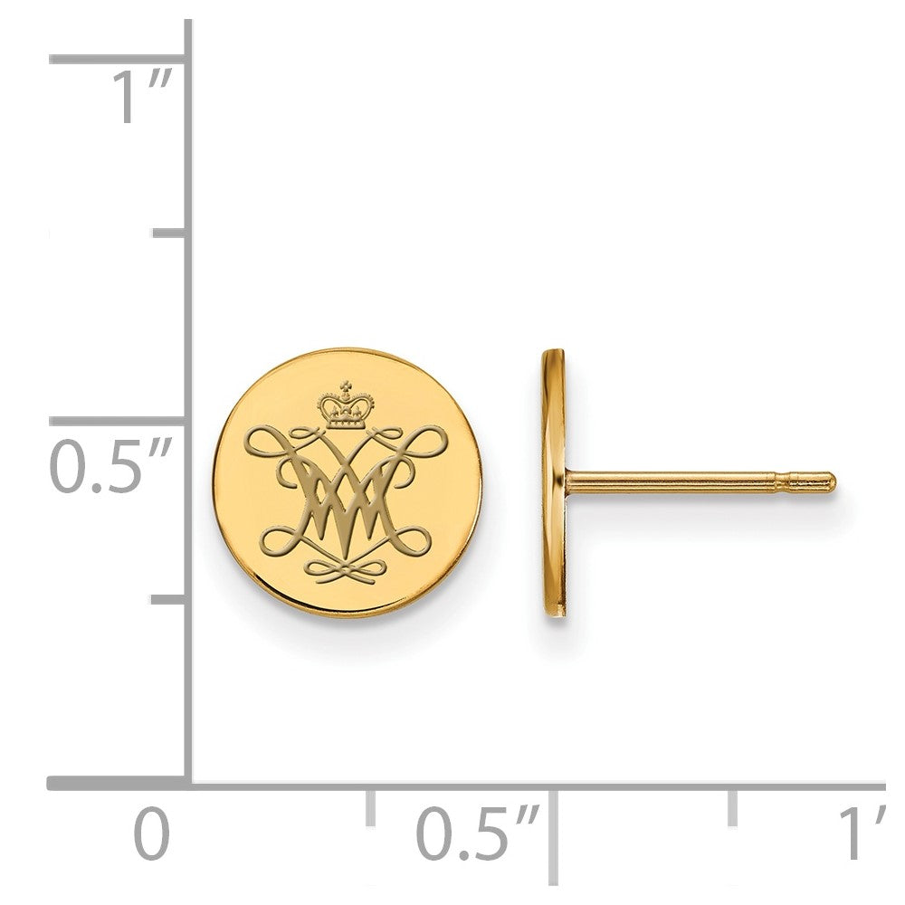 Gold Plated Sterling Silver Logoart College Of William And Mary Extra Small Enameled Disc Earrings