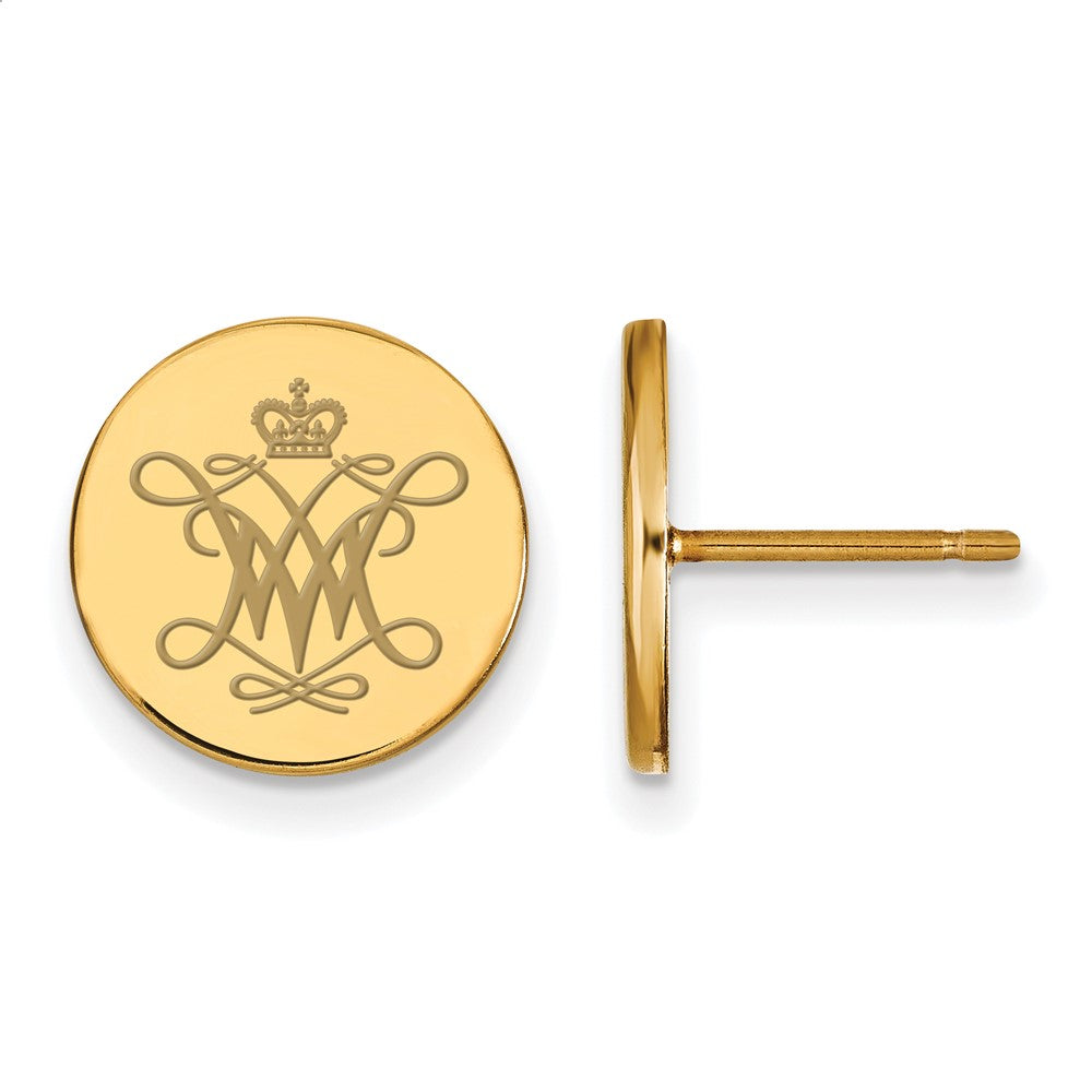 Gold Plated Sterling Silver Logoart College Of William And Mary Extra Small Enameled Disc Earrings