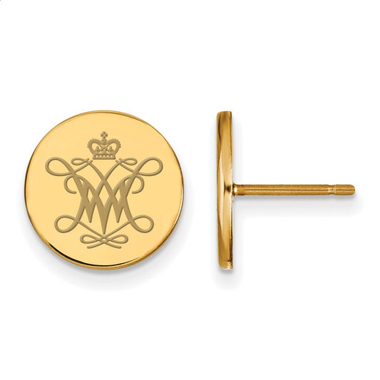 Gold Plated Sterling Silver Logoart College Of William And Mary Extra Small Enameled Disc Earrings