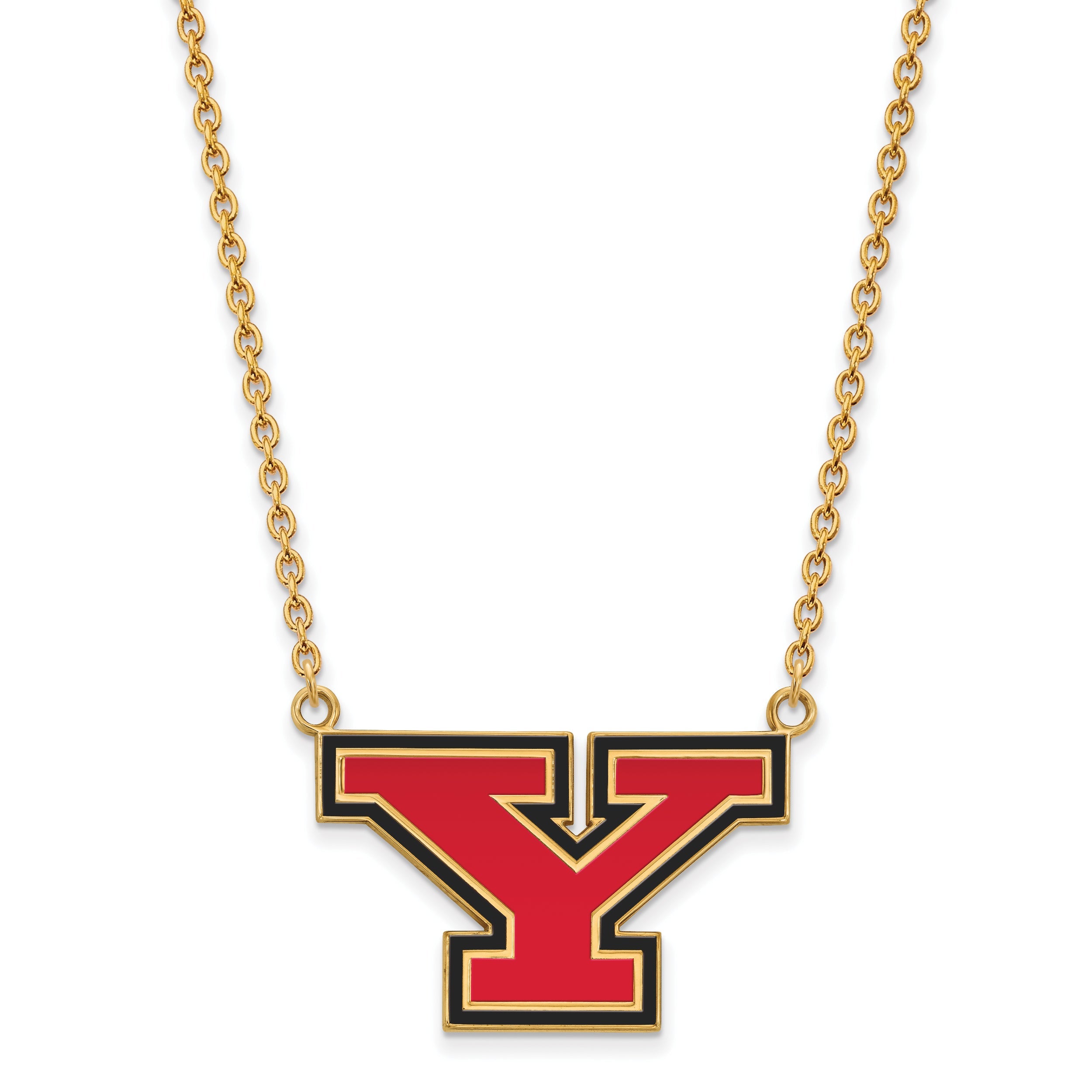 Gold Plated Sterling Silver Logoart Youngstown State University Letter Y Large Enameled Pendant 18 Inch Necklace