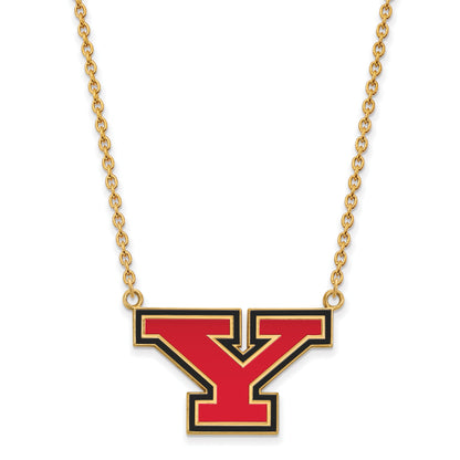 Gold Plated Sterling Silver Logoart Youngstown State University Letter Y Large Enameled Pendant 18 Inch Necklace