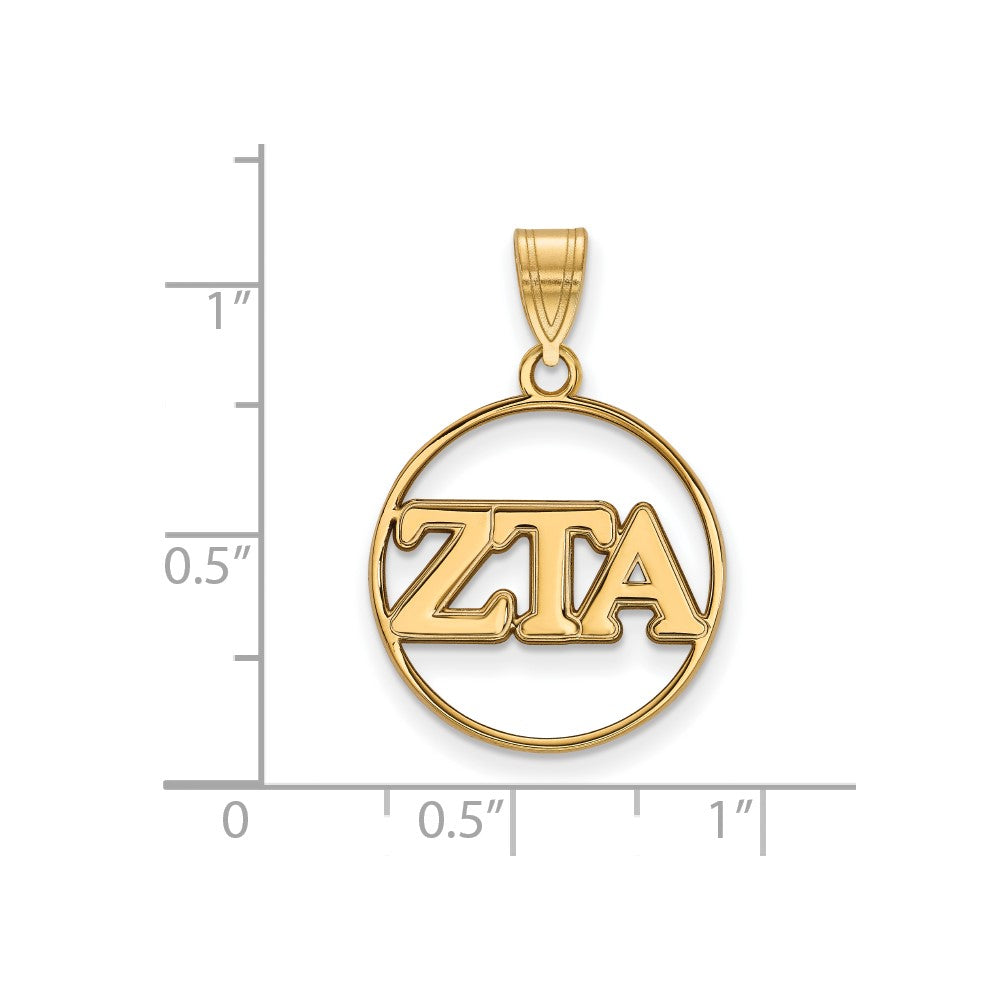 Gold Plated Sterling Silver Logoart Zeta Tau Alpha Sorority Greek Letters Medium Circle Pendant