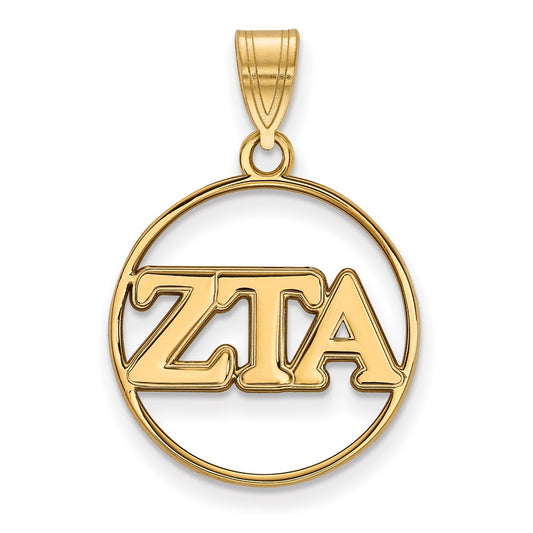 Gold Plated Sterling Silver Logoart Zeta Tau Alpha Sorority Greek Letters Medium Circle Pendant