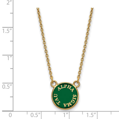 Gold Plated Sterling Silver Logoart Alpha Sigma Tau Extra Sorority Text Small Color Enamel Pendant 18 Inch Necklace