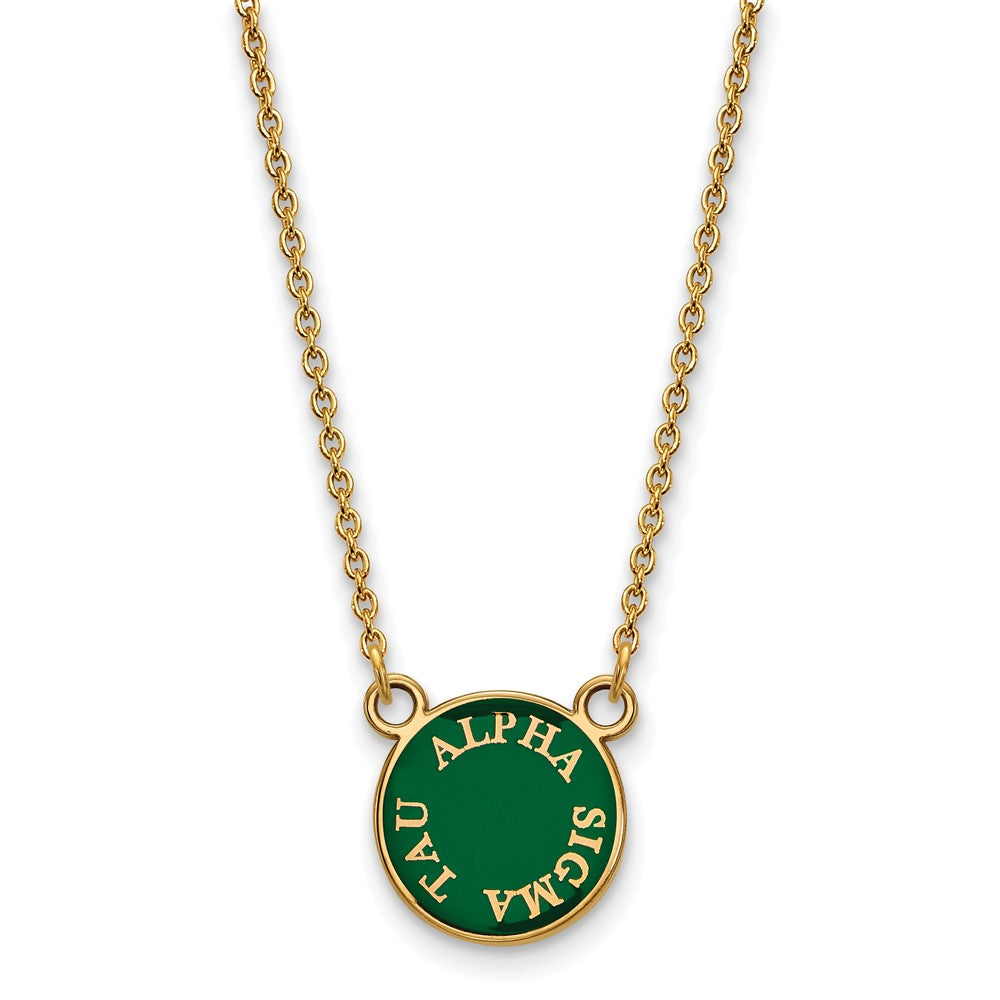 Gold Plated Sterling Silver Logoart Alpha Sigma Tau Extra Sorority Text Small Color Enamel Pendant 18 Inch Necklace