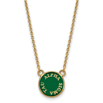 Gold Plated Sterling Silver Logoart Alpha Sigma Tau Extra Sorority Text Small Color Enamel Pendant 18 Inch Necklace