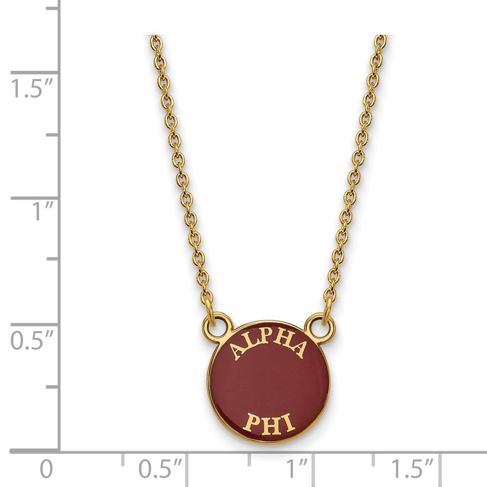 Gold Plated Sterling Silver Logoart Alpha Phi Sorority Text Small Color Enamel Pendant 18 Inch Necklace