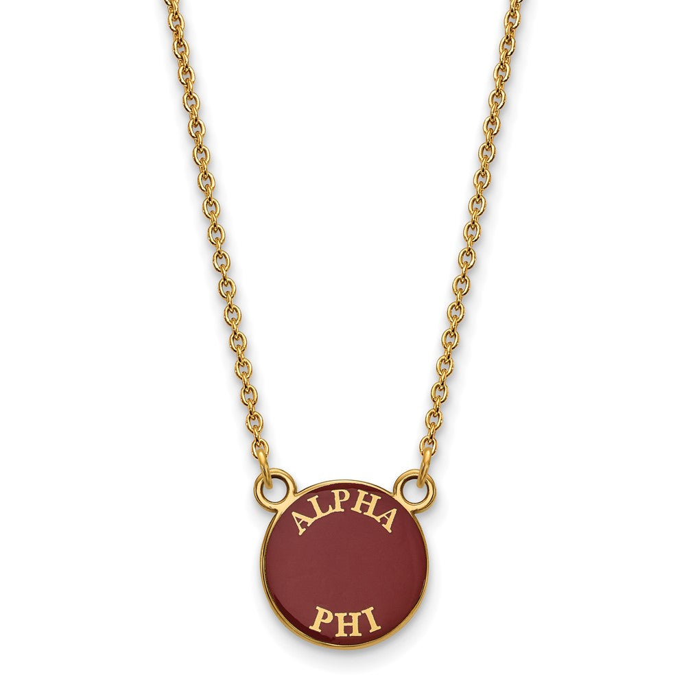 Gold Plated Sterling Silver Logoart Alpha Phi Sorority Text Small Color Enamel Pendant 18 Inch Necklace