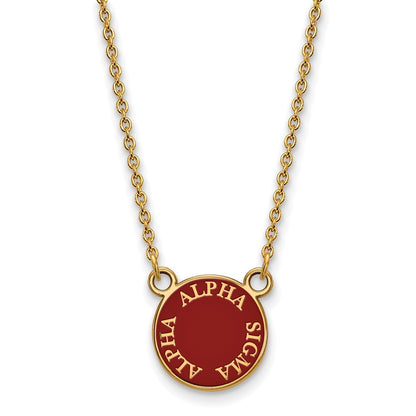 Gold Plated Sterling Silver Logoart Alpha Sigma Sorority Text Small Color Enamel Pendant 18 Inch Necklace