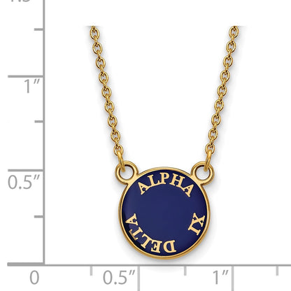 Gold Plated Sterling Silver Logoart Alpha Xi Delta Sorority Text Small Color Enamel Pendant 18 Inch Necklace