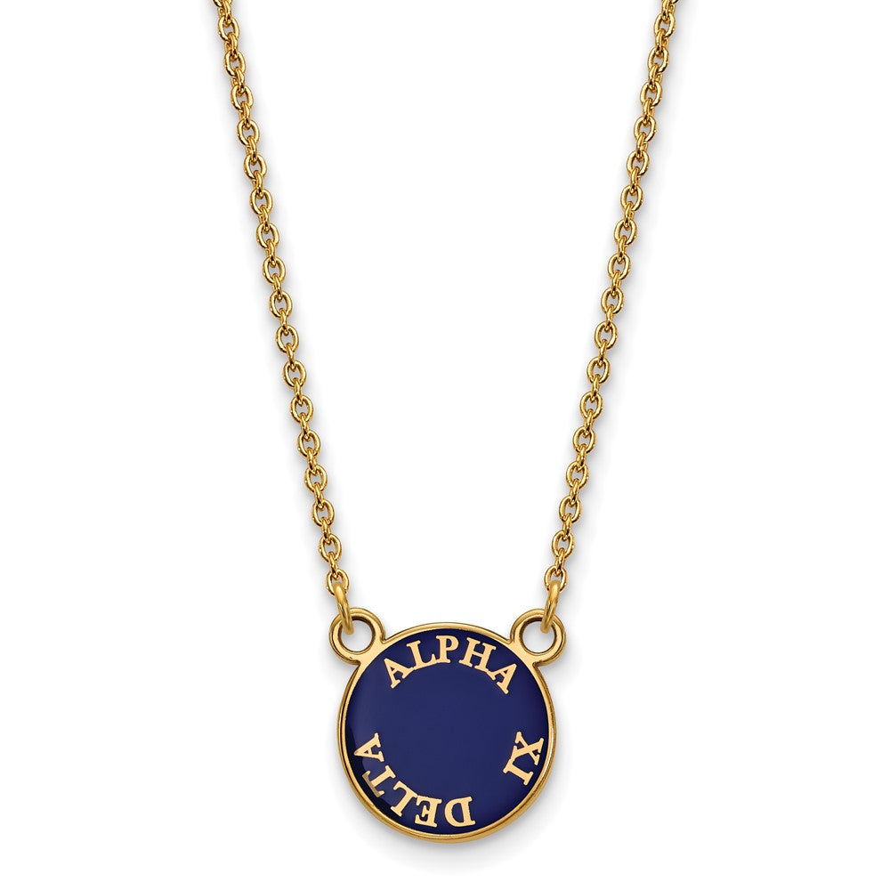 Gold Plated Sterling Silver Logoart Alpha Xi Delta Sorority Text Small Color Enamel Pendant 18 Inch Necklace