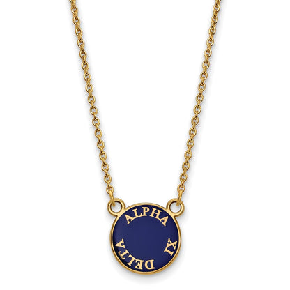 Gold Plated Sterling Silver Logoart Alpha Xi Delta Sorority Text Small Color Enamel Pendant 18 Inch Necklace