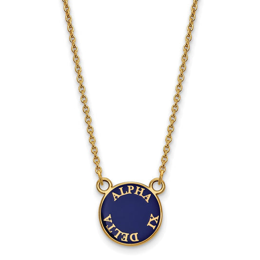 Gold Plated Sterling Silver Logoart Alpha Xi Delta Sorority Text Small Color Enamel Pendant 18 Inch Necklace