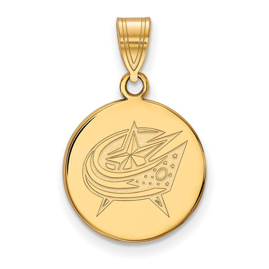 10K Yellow Gold Nhl Logoart Columbus Blue Jackets Medium Disc Pendant