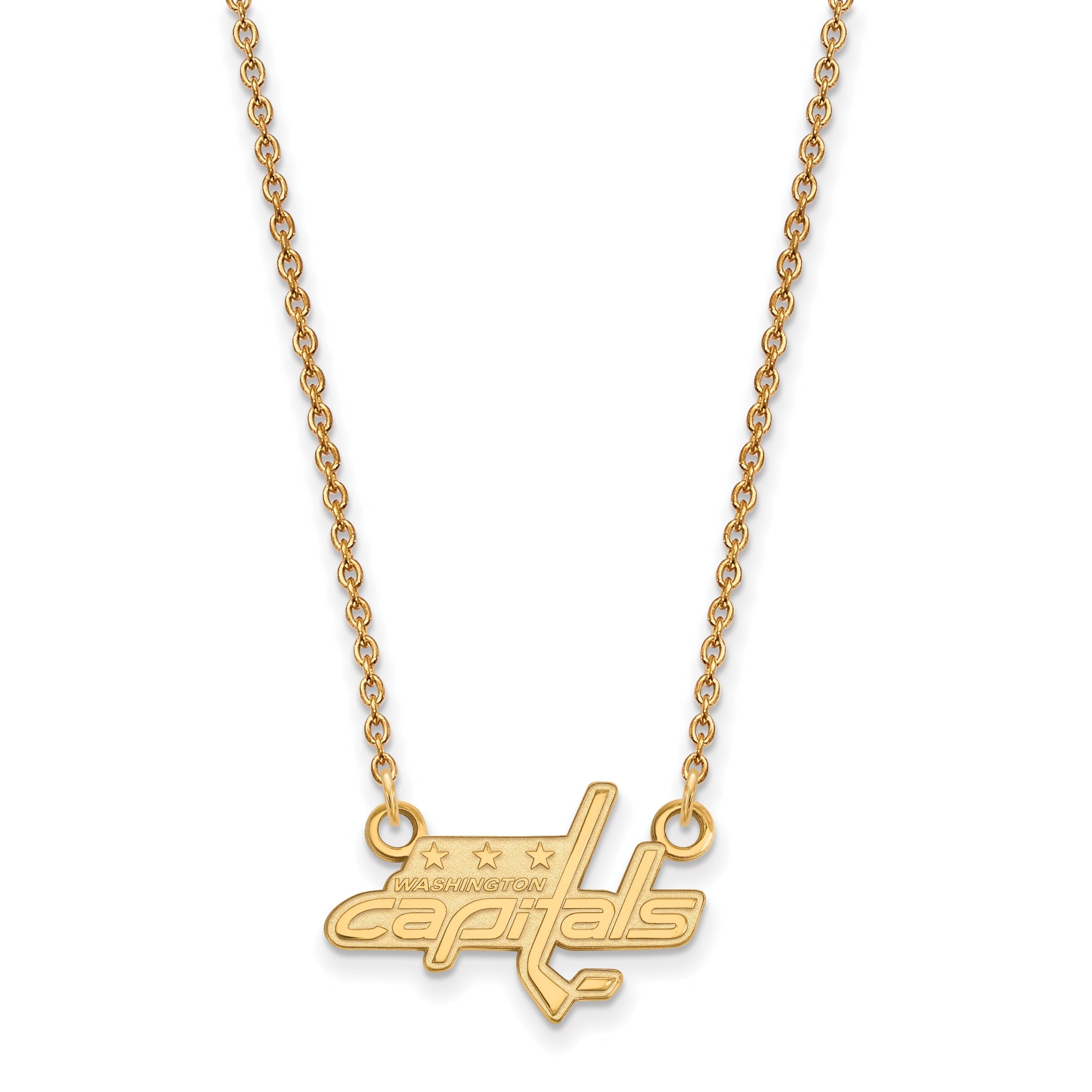 Gold Plated Sterling Silver Nhl Logoart Washington Capitals Small Pendant 18 Inch Necklace