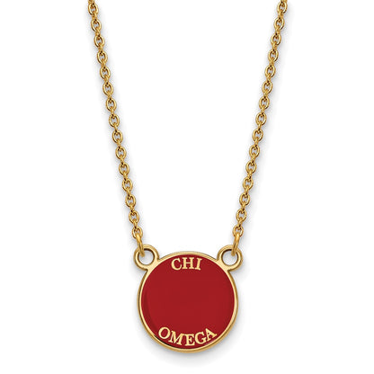 Gold Plated Sterling Silver Logoart Chi Omega Extra Sorority Text Small Color Enamel Pendant 18 Inch Necklace