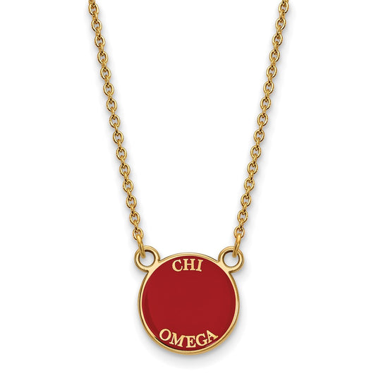 Gold Plated Sterling Silver Logoart Chi Omega Extra Sorority Text Small Color Enamel Pendant 18 Inch Necklace