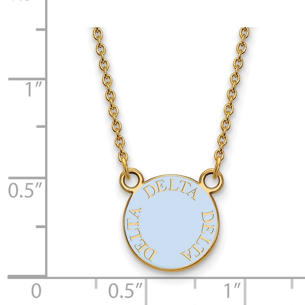 Gold Plated Sterling Silver Logoart Delta Sorority Text Small Color Enamel Pendant 18 Inch Necklace
