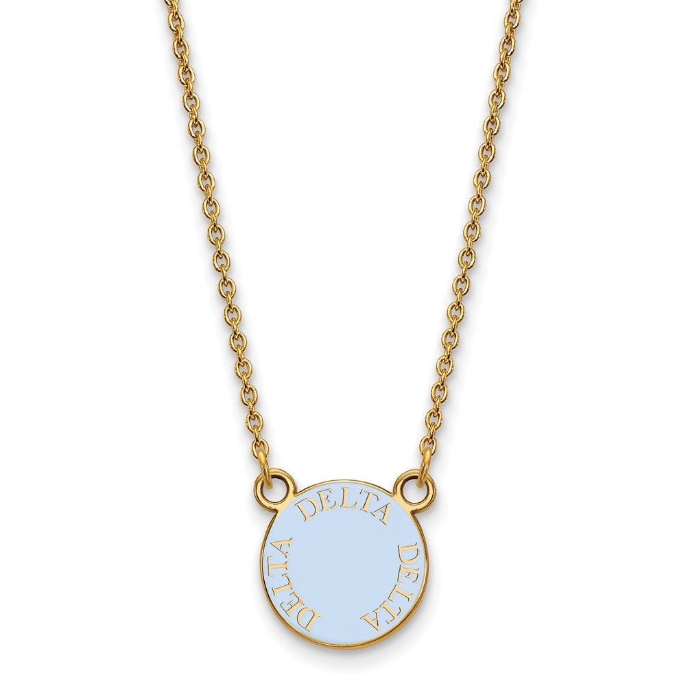 Gold Plated Sterling Silver Logoart Delta Sorority Text Small Color Enamel Pendant 18 Inch Necklace