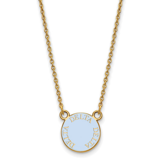 Gold Plated Sterling Silver Logoart Delta Sorority Text Small Color Enamel Pendant 18 Inch Necklace