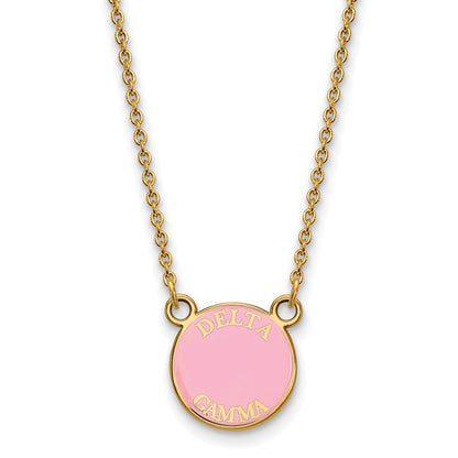Gold Plated Sterling Silver Logoart Delta Gamma Sorority Text Small Color Enamel Pendant 18 Inch Necklace