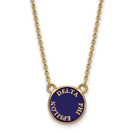 Gold Plated Sterling Silver Logoart Delta Phi Epsilon Sorority Text Small Color Enamel Pendant 18 Inch Necklace