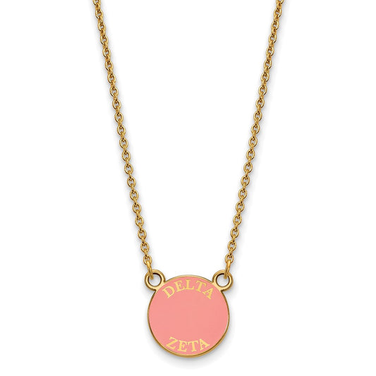 Gold Plated Sterling Silver Logoart Delta Zeta Sorority Text Small Color Enamel Pendant 18 Inch Necklace