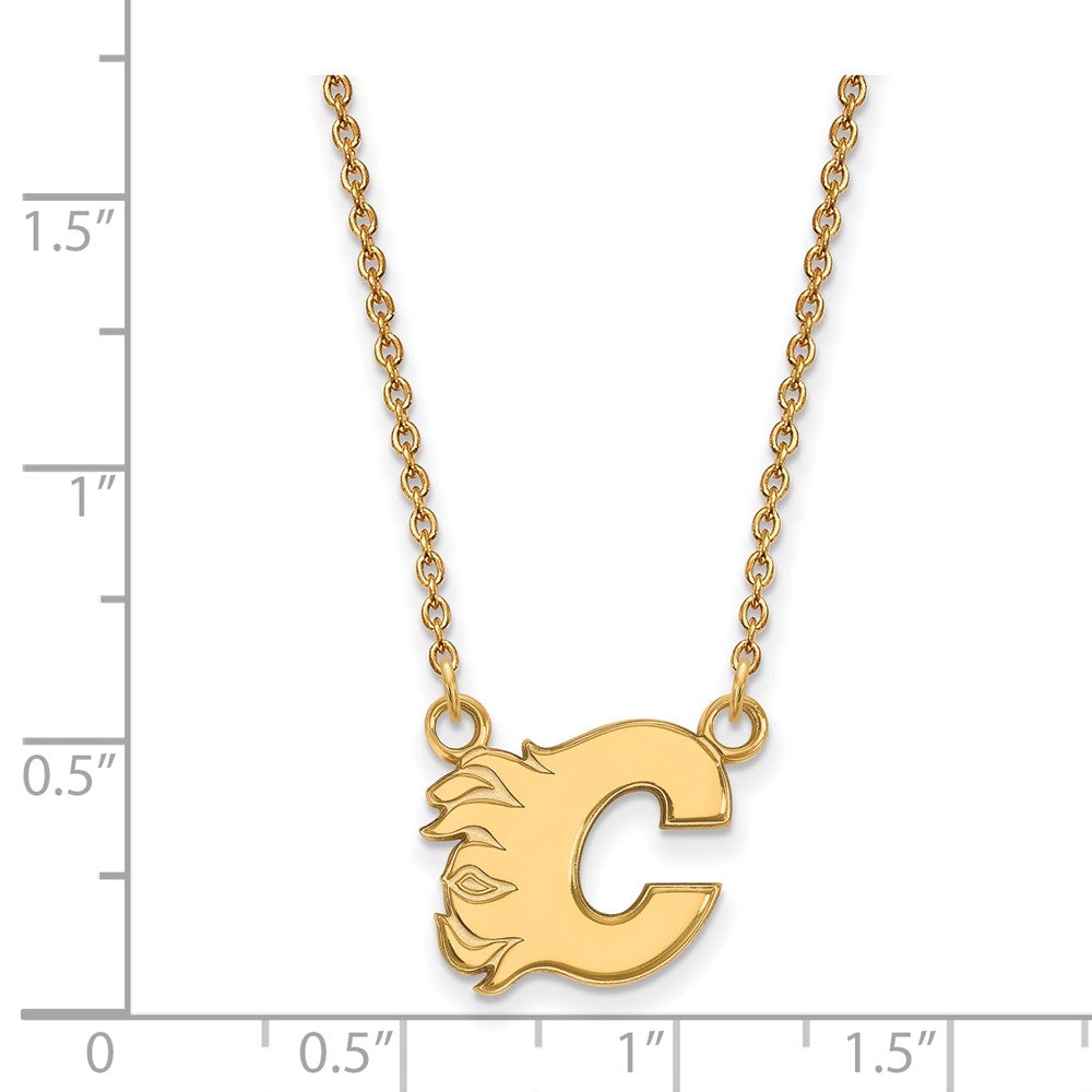 10K Yellow Gold Nhl Logoart Calgary Flames Letter C Small Pendant 18 Inch Necklace