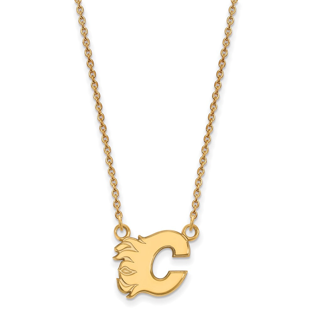 14K Yellow Gold Nhl Logoart Calgary Flames Letter C Small Pendant 18 Inch Necklace