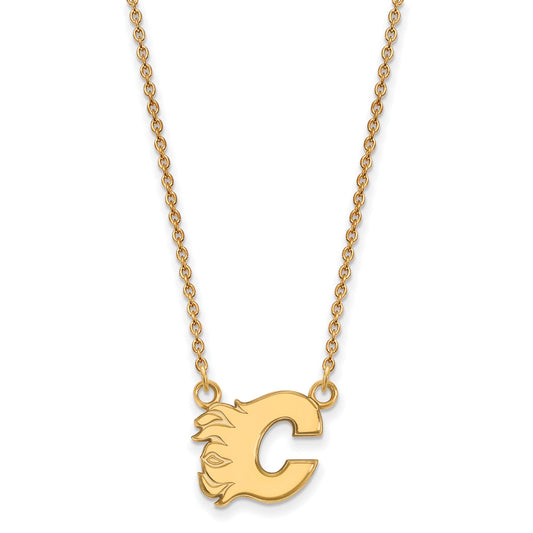 Gold Plated Sterling Silver Nhl Logoart Calgary Flames Letter C Small Pendant 18 Inch Necklace